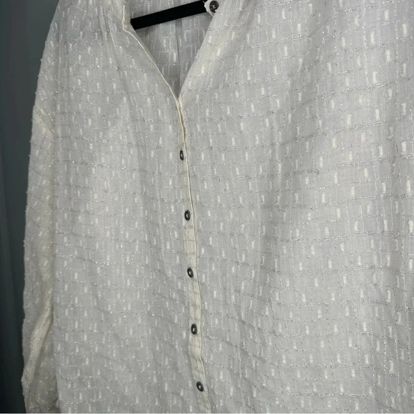 Anthropologie Blouse Martina Textured Metallic Ivory Long Sleeve Button Up Sze 0 - Picture 6 of 8